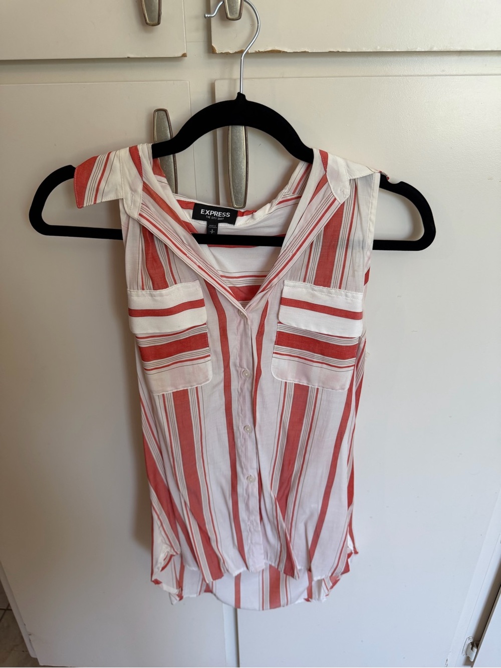 Express Red and White Striped Button-Front Camisole Top